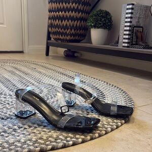 Black and Clear Heeled Sandals